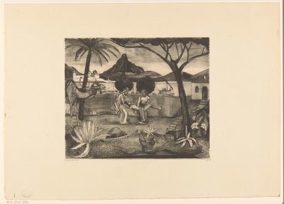 Dva muži nesoucí muže v zahradě od Lodewijk Schelfhout (signed by artist)