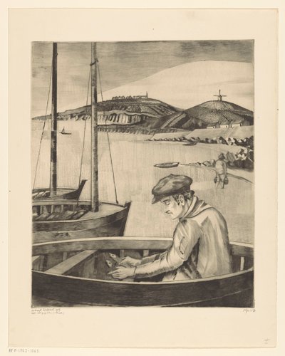 Rybář v kotvící lodi Le Pecheur (původní název) od Lodewijk Schelfhout (signed by artist)