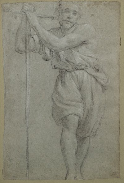 Muž opřený o dřevěný kříž (pastel) od Lodovico (attr. to) Carracci