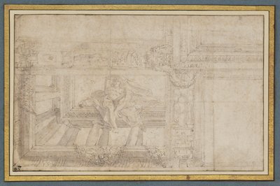 Ignudo, po nástropní fresce v Sala di Ulisse, Palazzo Poggi, Bologna od Lodovico Carracci