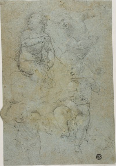Náčrtky čtyř putti (recto); Klečící církevní (verso) od Lodovico Carracci