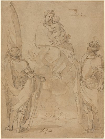 Panna a dítě se zjevují svatým Jiřímu a Williamovi od Lodovico Carracci