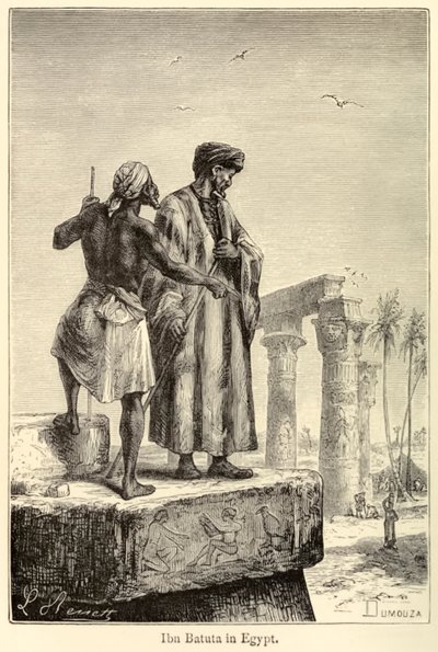 Středověký cestovatel „Ibn Battuta v Egyptě“ Muhammad Ibn Battuta na návštěvě Egypta od Léon (after) Benett