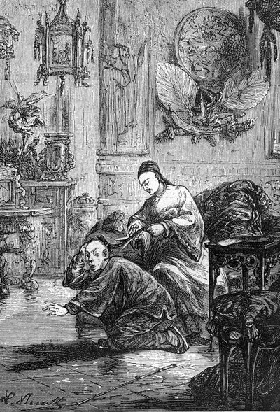kresba Leona Benetta z knihy Julese Verna "Útrapy Číňana v Číně" - Hetzelovo vydání / Podivuhodné cesty 1879. od Léon Benett
