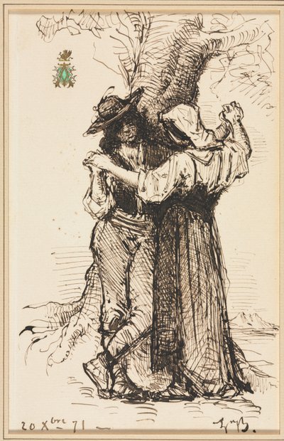 Pár se dvoří u stromu od Léon Bonnat