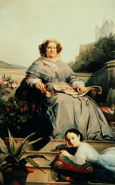 Portrét Madame Clicquot, rozené Ponsardin 1777-1866 se svou dcerou, mezi 1851 a 1860. od Léon Cogniet