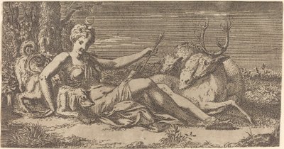 Diana odpočívá od Léon Davent after Francesco Primaticcio
