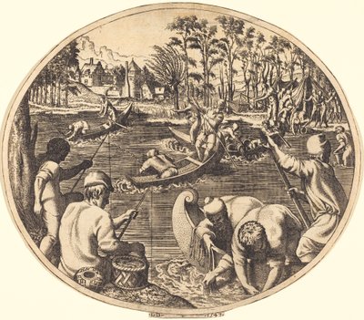 Rybářská scéna od Léon Davent after Francesco Primaticcio