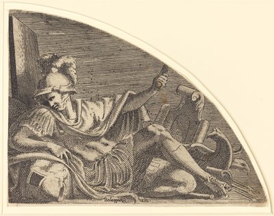 Mars sedící na trofejích od Léon Davent after Francesco Primaticcio