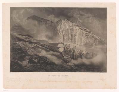 Pohled na Ďáblův most v Gotthardském průsmyku Le Pont du Diable, pasáž du St. Gothard (název na objektu) od Léon Jean Baptiste Sabatier
