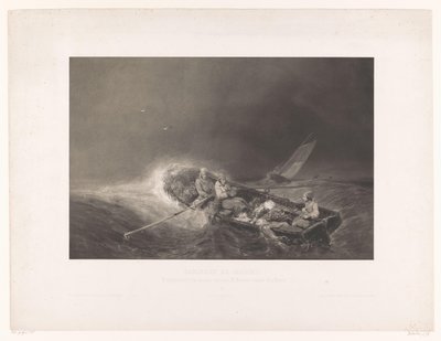 Vissers v een roeiboot op zee Marine gezichten (název série) Námořnické malby. Litografováno v mezzotintě L. Sabatierem po Eug. Isabey (název série na objektu) od Léon Jean Baptiste Sabatier