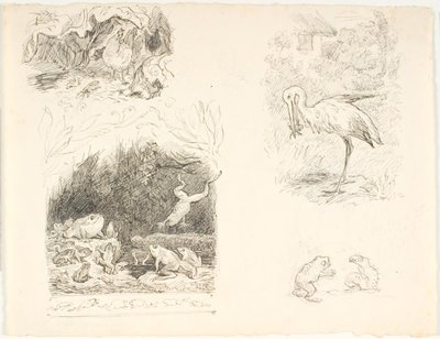 Čtyři návrhy ilustrací pro Skrubtoadsen, H.C. Andersenova nová dobrodružství a příběhy od Lorenz Frølich