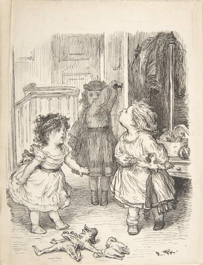 Tři malé holčičky v pokoji se hádají a plivají, 1835-1903. od Lorenz Frølich