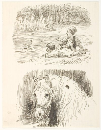 Dva návrhy ilustrací pro Skarnbassen od Lorenz Frølich