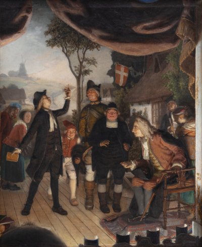 Ludvig Holberg na zkoušce své hry Erasmus Montanus, dějství IV, scéna 2 od Lorenz Frølich