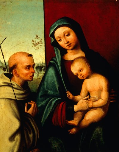 Madona s dítětem a svatým Františkem od Lorenza Costy (asi 1537-1583), detail od Lorenzo Costa
