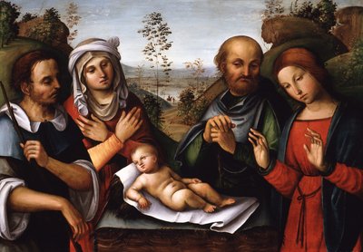Klanění dítěte Ježíše (olej na dřevě) od Lorenzo Costa