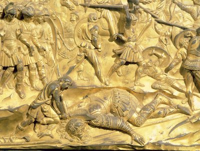 David a Goliáš, detail z původního panelu z východních dveří baptisteria, 1425-52 (pozlacený bronz) (po restaurování) od Lorenzo Ghiberti