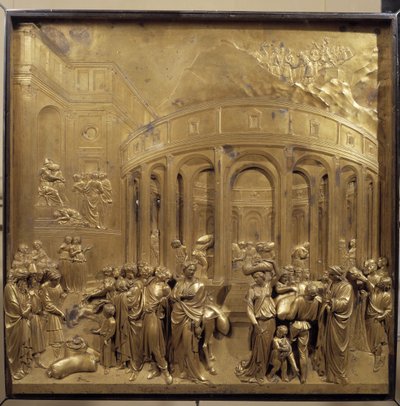 Historie Josefova života. Sklizeň pšenice: rolníci přinášejí pytle s obilím. Původní znamení nebeské brány od Lorenzo Ghiberti