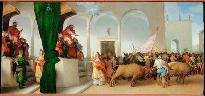 Svatá Lucie před konzulem Paschasiem (malba na dřevě) od Lorenzo Lotto