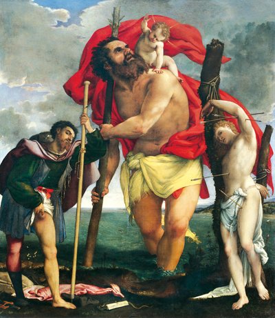 Svatý Kryštof mezi svatými Rocco a Sebastianem od Lorenzo Lotto