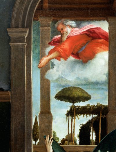 Věčný otec, detail ze Zvěstování, cca 1434, Lorenzo Lotto (1480-1556), olej na plátně od Lorenzo Lotto
