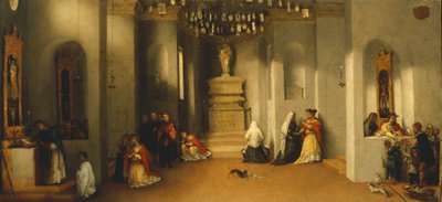 Povolání svaté Lucie, první deska predely oltářního obrazu Svaté Lucie aneb Svatá Lucie před soudcem od Lorenza Lotta (1480 cca 1556), olej na desce, 32x69 cm od Lorenzo Lotto
