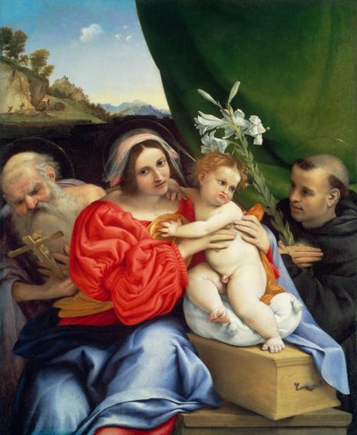 Panna Maria s dítětem a svatými Jeronýmem a Mikulášem z Tolentina od Lorenzo Lotto