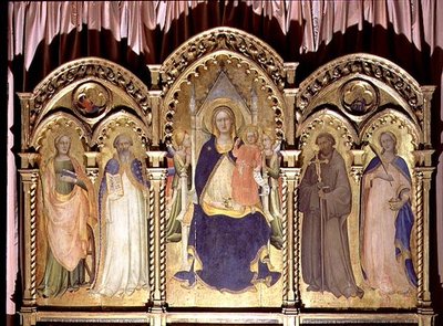 Madona s dítětem na trůně a SS. Lucií, Janem Gualbertem, Benediktem a Kateřinou, polyptych 1413 od Lorenzo Monaco