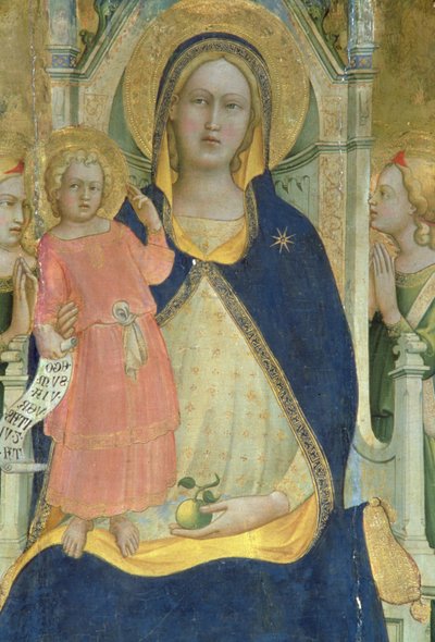 Madona s dítětem na trůnu se svatými, detail zobrazující Madonu s dítětem, polytych, 1413 od Lorenzo Monaco