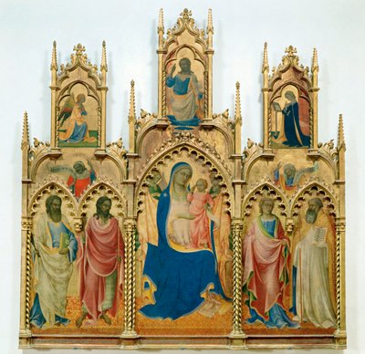 Madona s Ježíškem, svatí;nahoře: (tempera na dřevě) od Lorenzo Monaco