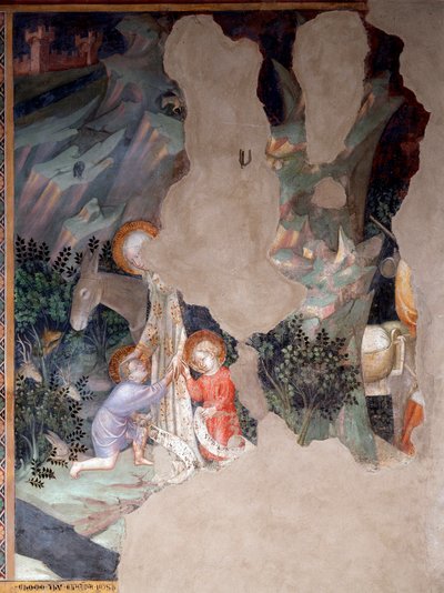 Setkání Marie a Ježíše se svatým Janem Křtitelem v dětství, detail (Freska od Lorenzo Salimbeni