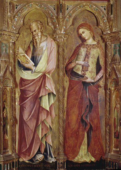 Svatý Jan Evangelista a svatá Máří Magdalena - Detail polyptychu Zvěstování (1357, tempera a plátkové zlato na dřevě) od Lorenzo Veneziano