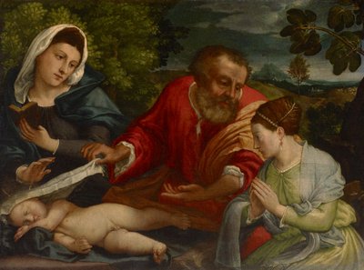 Svatá rodina s Donatrix jako svatá Kateřina Alexandrijská, kolem 1540-1545 od Lorenzo attr. to Lotto
