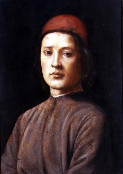 Portrét mladého muže s červenou čepicí (olej na panelu) od Lorenzo di Credi