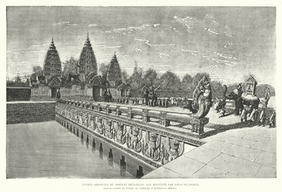 Východní vchod do khmerského chrámu Preah Khan, Angkor, Kambodža (rytina) od Louis (after) Delaporte