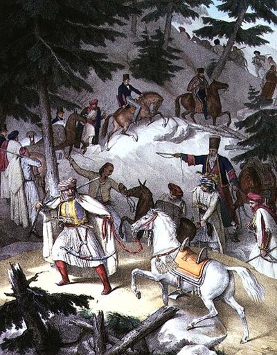 Plavba do Athén a Konstantinopole: Le Pinde, přechod z Janiny do Tricaly (litho) od Louis (after) Dupre