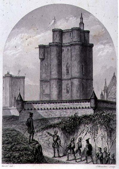 The Keep of Vincennes, vyrytý Schroederem (rytina) od Louis (after) Marckl
