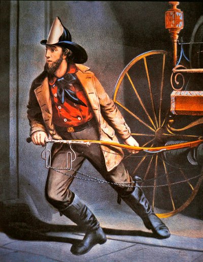 The American Fireman: Always Ready, vydal Currier & Ives od Louis (after) Maurer