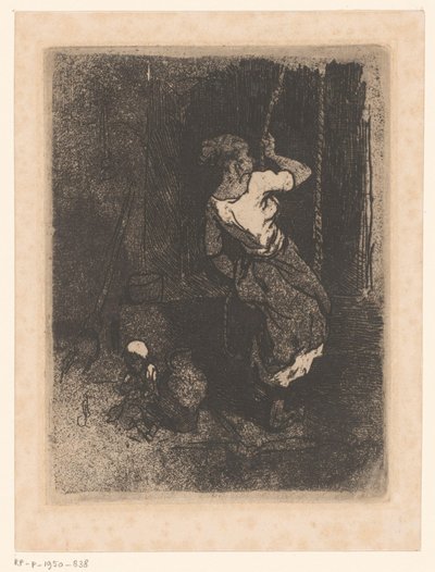 Žena dostává vodu ze studny, vedle ní sedí dítě od Louis Adolphe Hervier (attributed to)