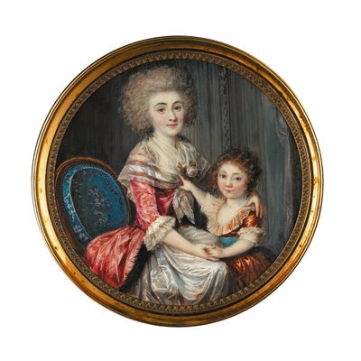 Mladá dáma jménem Madame de Genlis objímala svého malého syna od Louis Andre Fabre