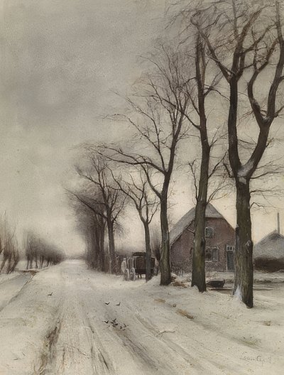 Winterlandschaft mit Bauernhof an einer Allee (Zimní krajina s farmou na avenue) od Louis Apol