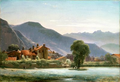 Village in the Foothills, cca 1830 (olej na papíře na plátně) od Louis Auguste Lapito