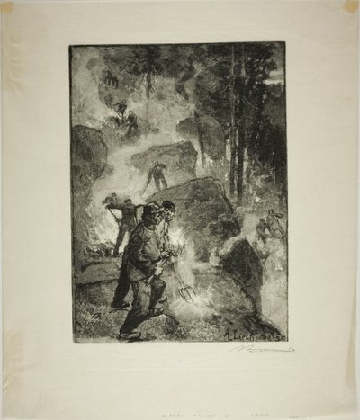 Pálení kapradí v lese od Louis Auguste Lepère