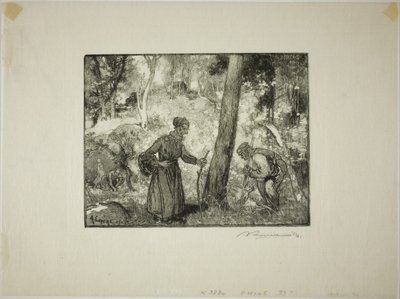 Lovci hub v Rocher Bernard od Louis Auguste Lepère