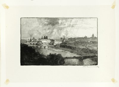 Paříž, pohled z Pavillon de Flore, deska jedenáctá z knihy Le Long de la Seine et des Boulevards od Louis Auguste Lepère