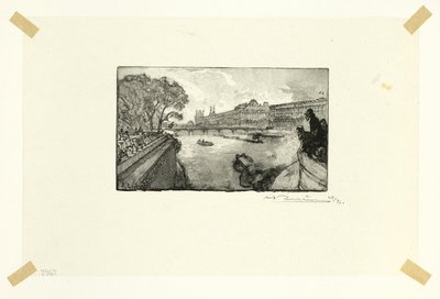 Louvre, pohled od Pont-Neuf, třináctá deska z knihy Le Long de la Seine et des Boulevards od Louis Auguste Lepère