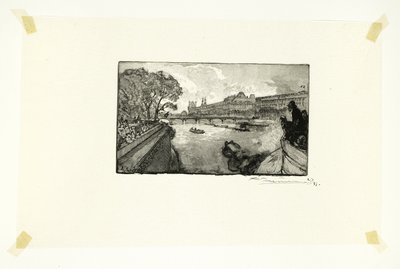 Louvre, pohled od Pont-Neuf, třináctá deska z knihy Le Long de la Seine et des Boulevards od Louis Auguste Lepère