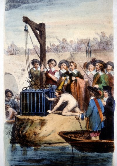 Vodou zkoušená čarodějnice, Perrinova litografie. od Louis Benoit Perrin
