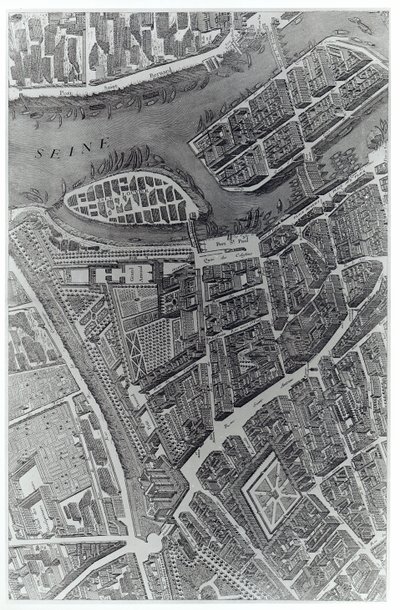 Plán Paříže, známý jako „Plan de Turgot“, vyryl Claude Lucas, 1734-39 (rytina) (černobílá fotografie) (detail) od Louis Bretez